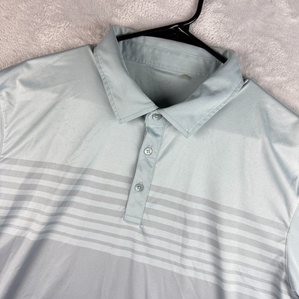 Swannies Polo Mens Large Green Performance Tech Stretch Golf Wicking Striped